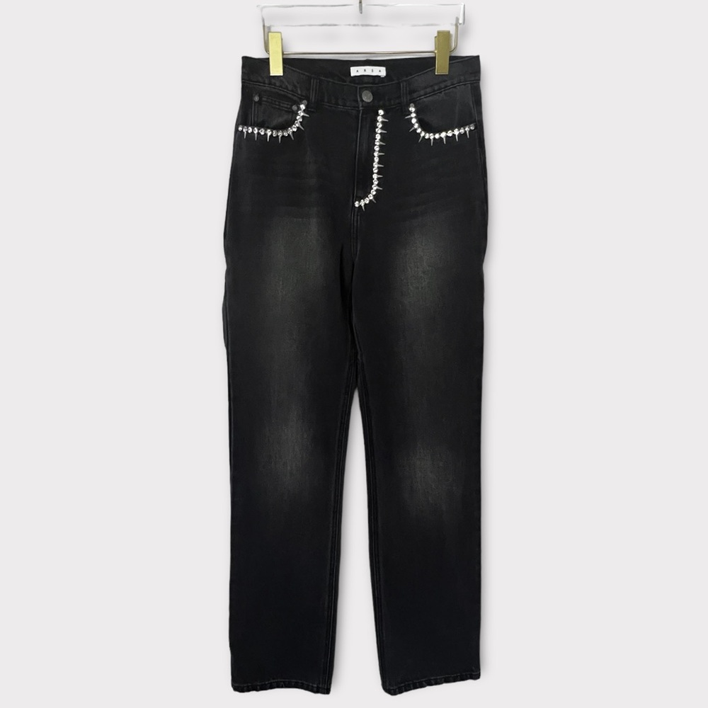 AREA NYC Crystal Backslit Jeans in Black Sz 6 - Picture 5 of 13